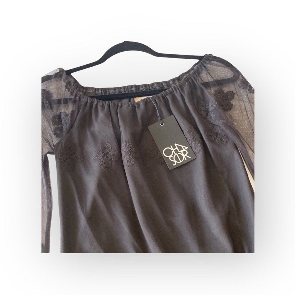 new Chaser ✶ Vintage Inspired Mesh + Lace Off Shouder Mini Dress ✶ Black XS ✶ - Picture 9 of 16